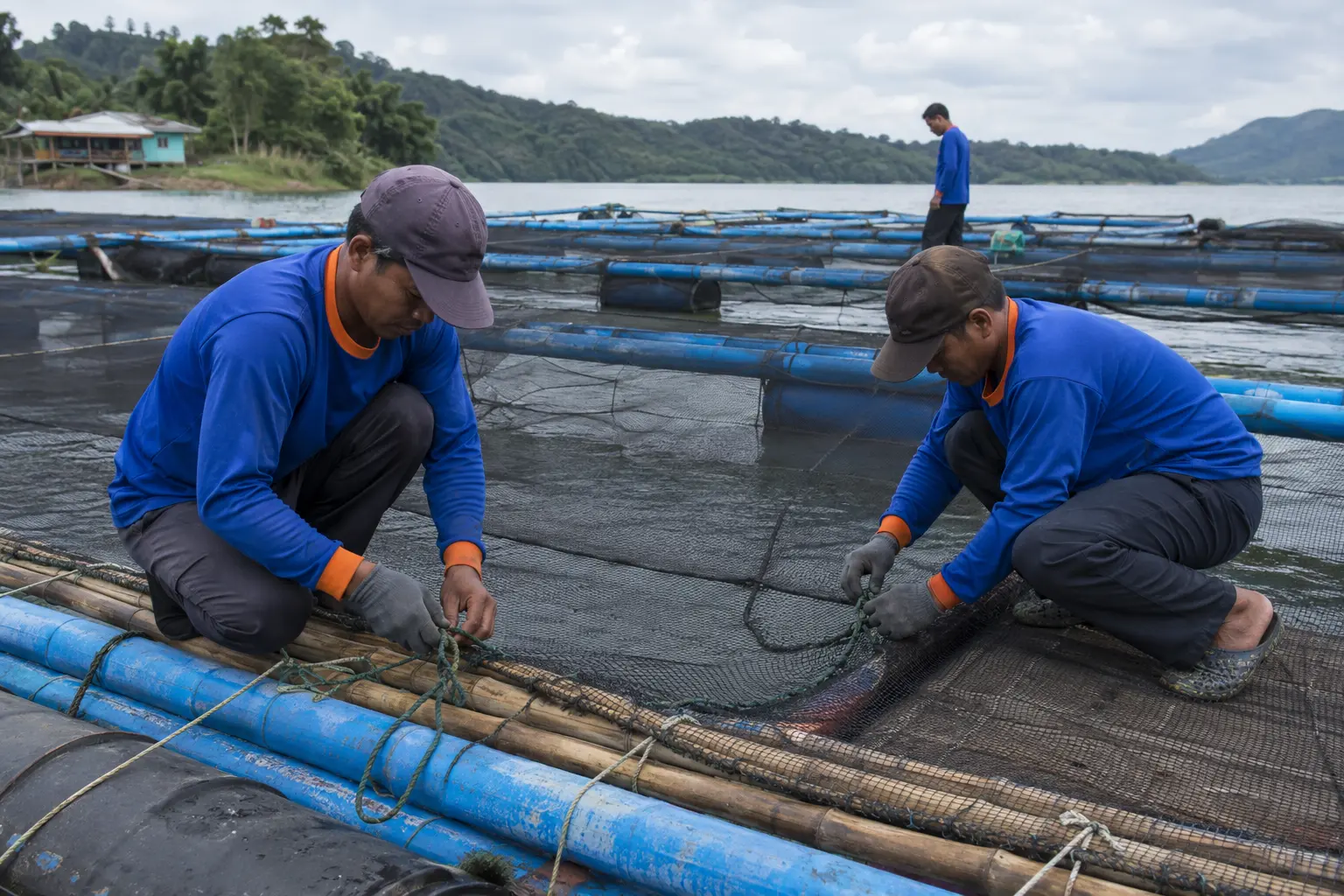 Proyek pemasangan jaring keramba apung