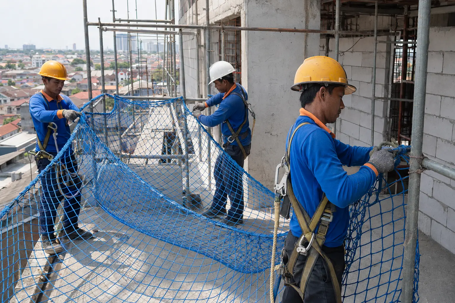 Proyek pemasangan jaring safety outdoor