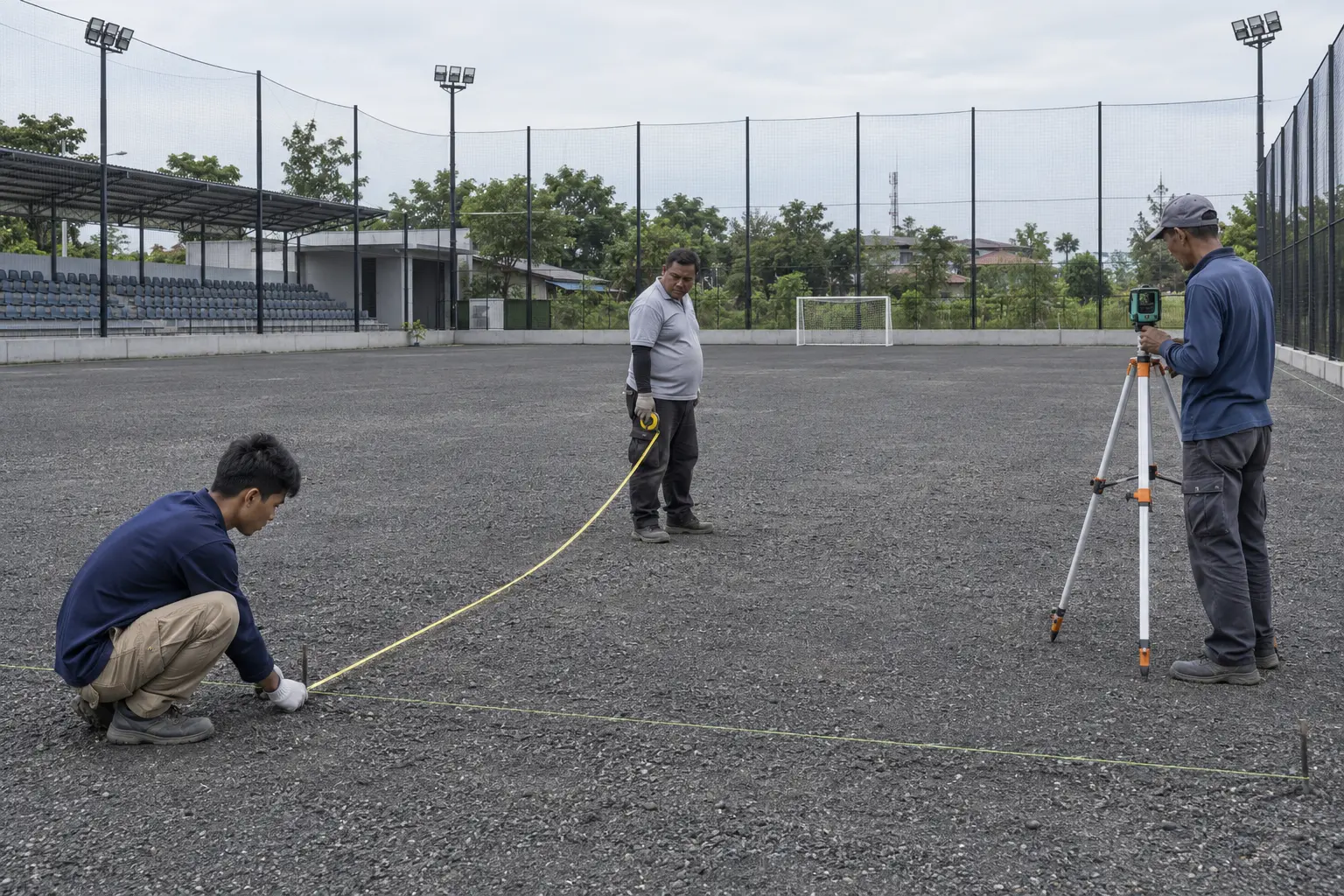 Persiapan lapangan rumput sintetis mini soccer
