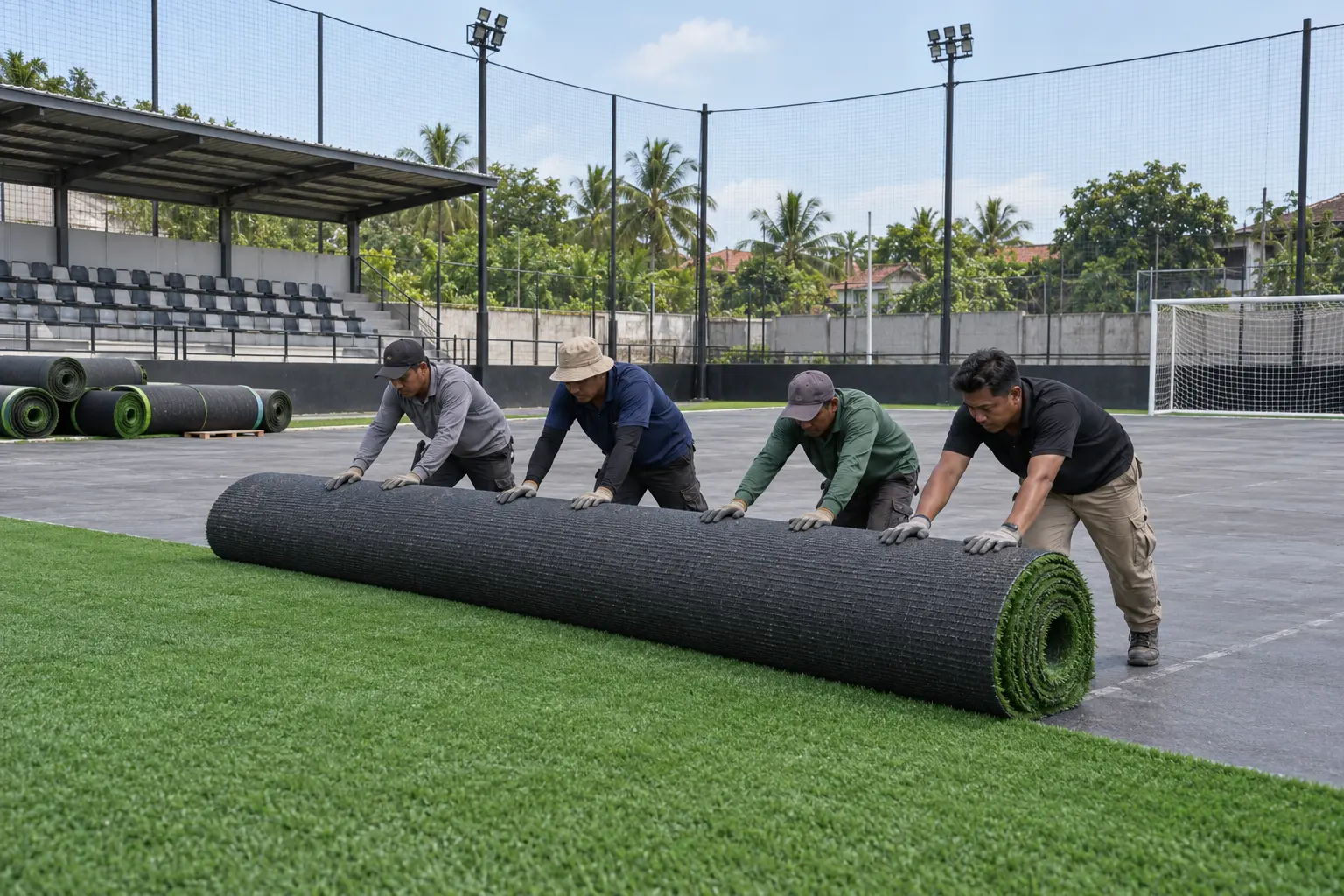 Pemasangan roll rumput sintetis mini soccer