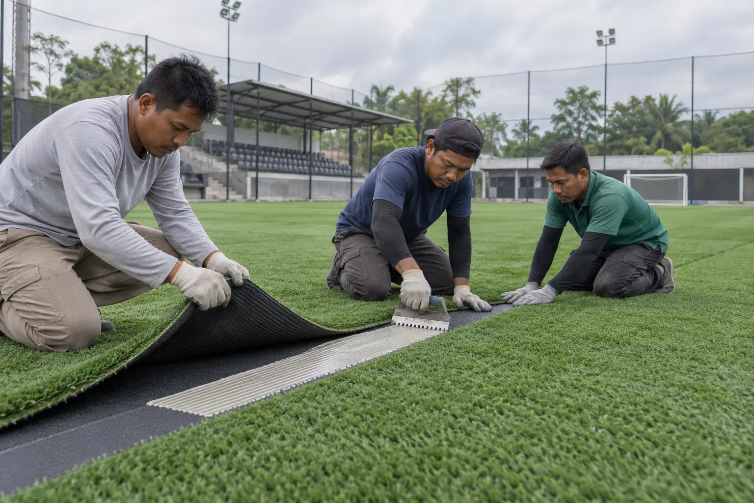 Penyambungan rumput sintetis mini soccer